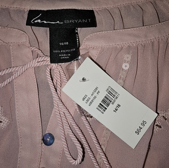 LANE BRYANT Pink Beaded long sleeve Sheer Polyester Blouse 14/16 NEW. "A" - Picture 3 of 8